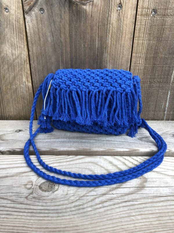 Mini Sac en Macramé Bleu Cobalt