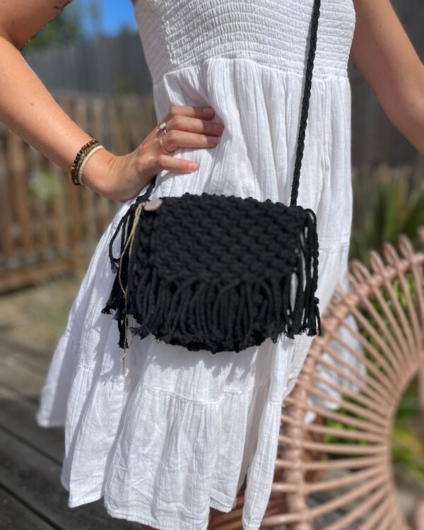 Mini sac macramé noir