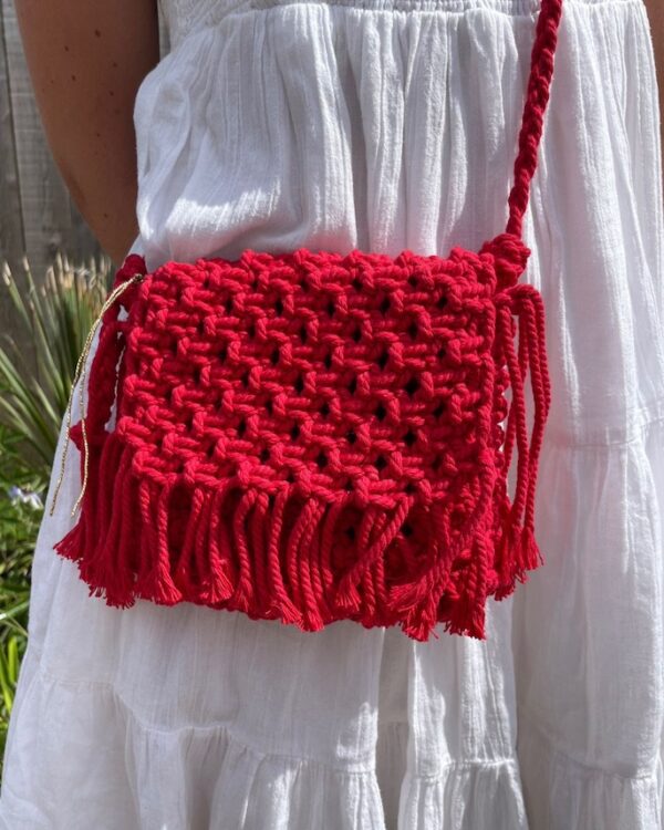 Mini sac macramé rouge