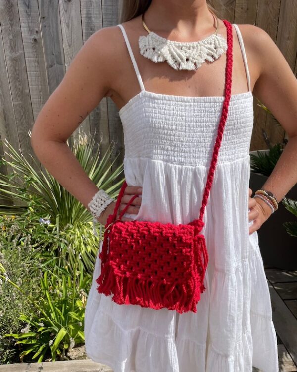 Mini sac macramé rouge