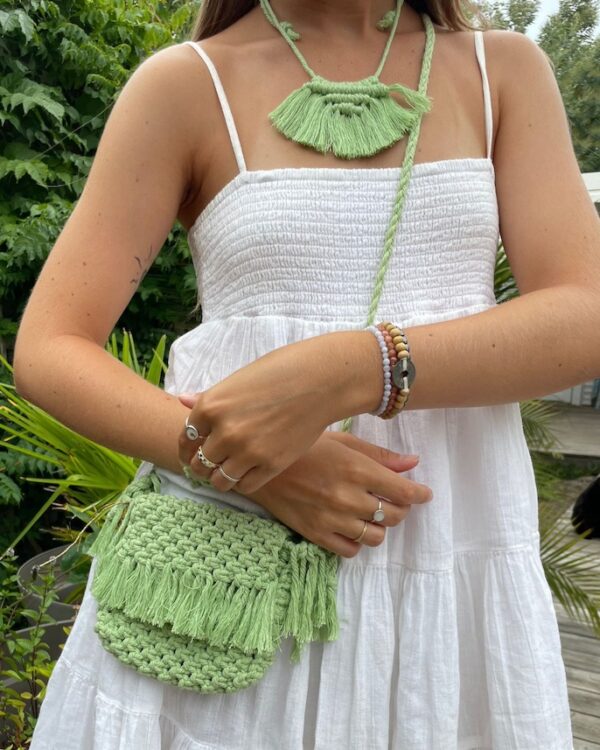 sac macramé vert clair