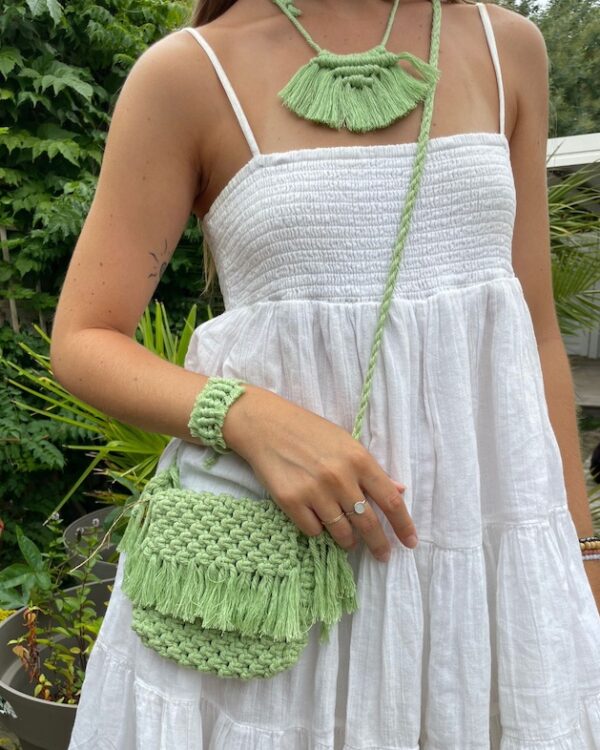 Mini sac macramé vert clair