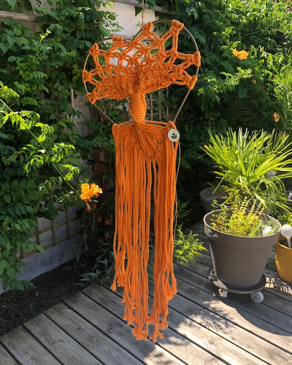 Coeur arbre de vie macramé orange