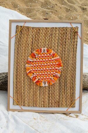 tableau soleil macramé tricolore orange jaune blanc