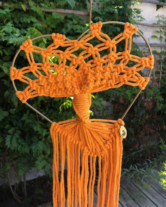 Coeur arbre de vie macramé orange