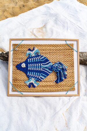 tableau poisson macramé tricolore bleu et blanc